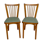 Pair of bistro chairs Baumann, wood and skai khaki