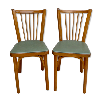 Pair of bistro chairs Baumann, wood and skai khaki