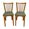 Paire de chaises bistrot Baumann, bois et skaï kaki