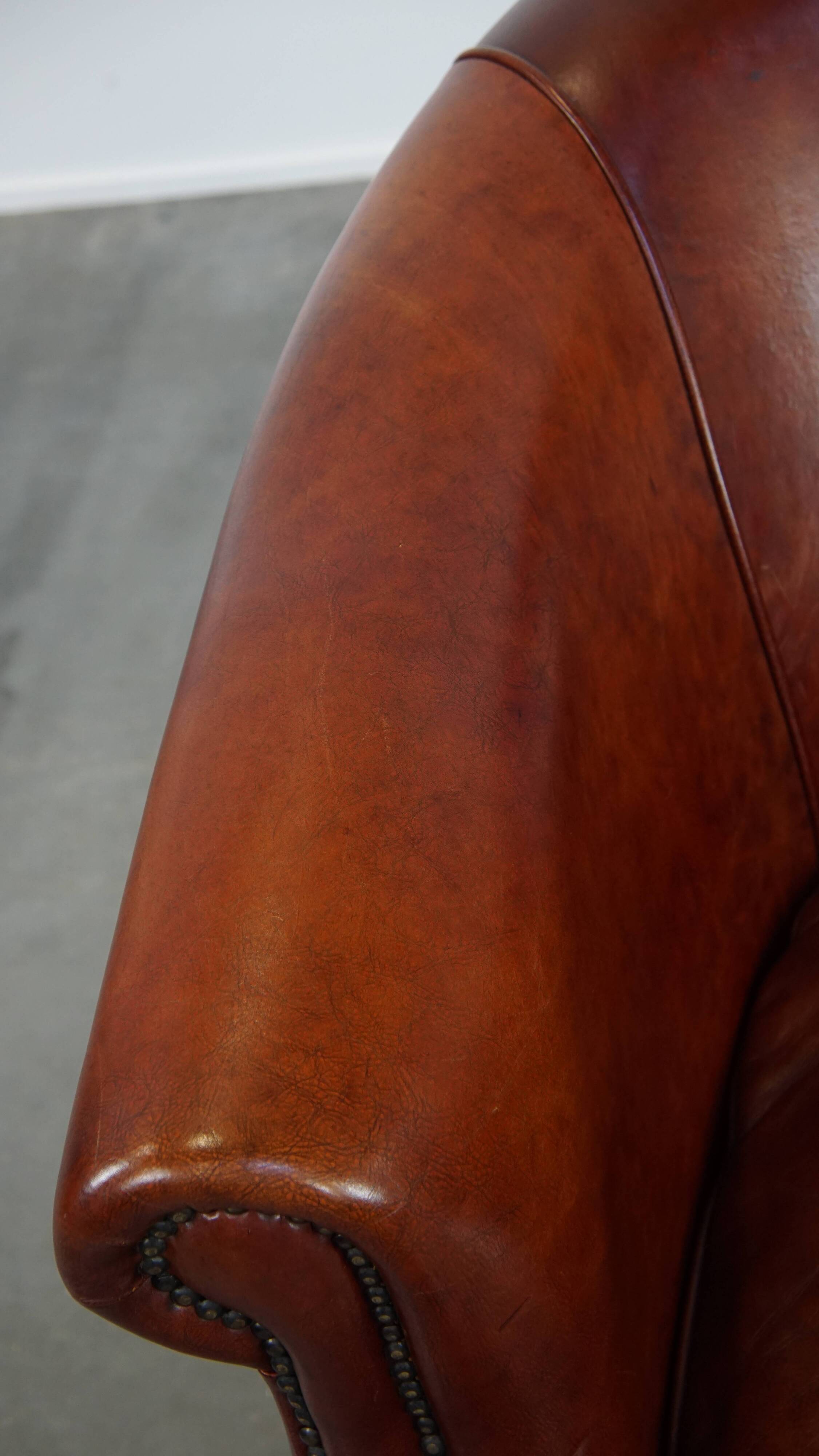 Cognac-Colored Cowhide Leather Club Chair in English Style