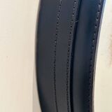 Jacques Adnet circular leather and brass mirror