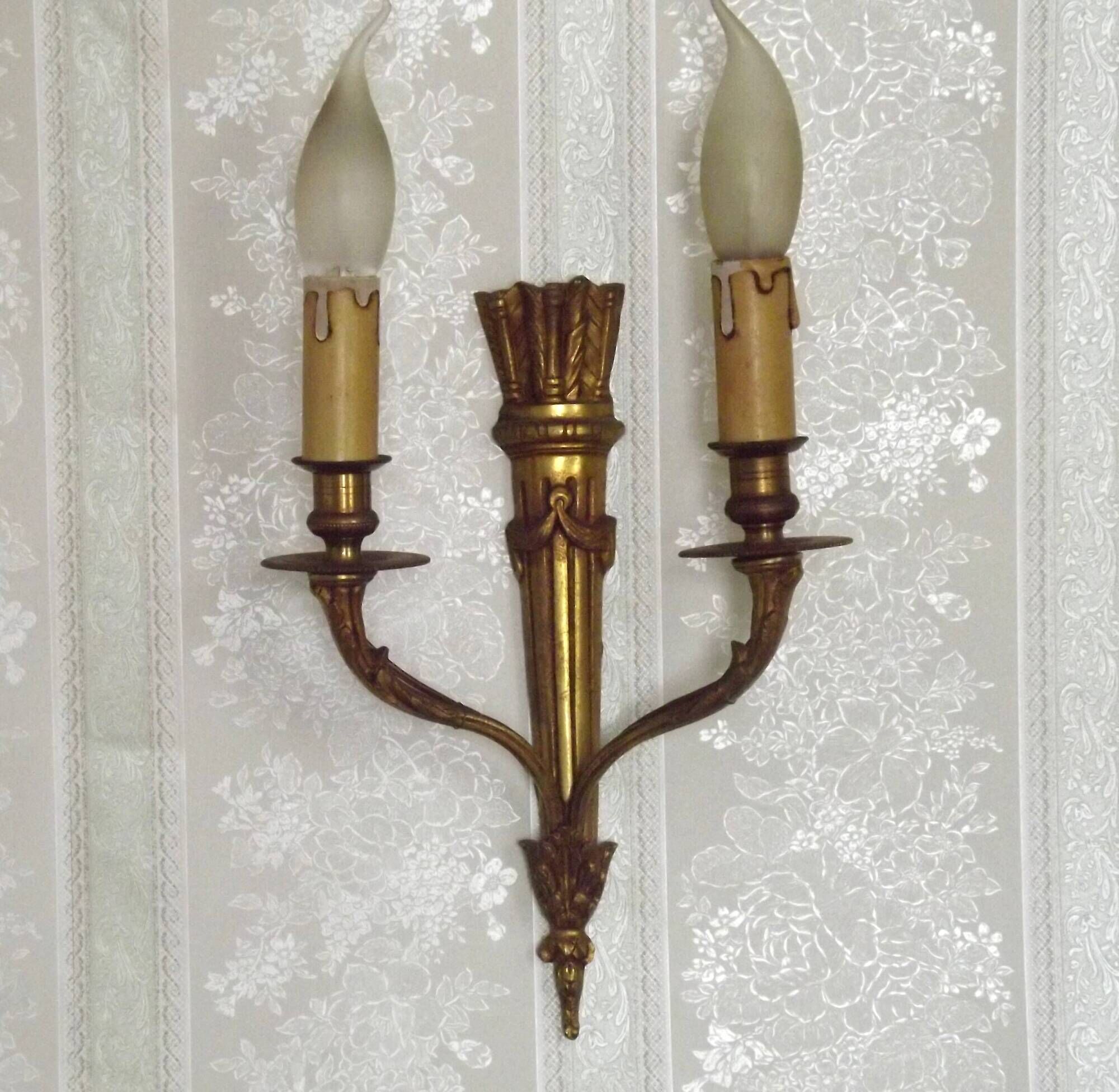 Elegant Pair French Antique Bronze Empire Arrow Style Double Wall Lights 4841