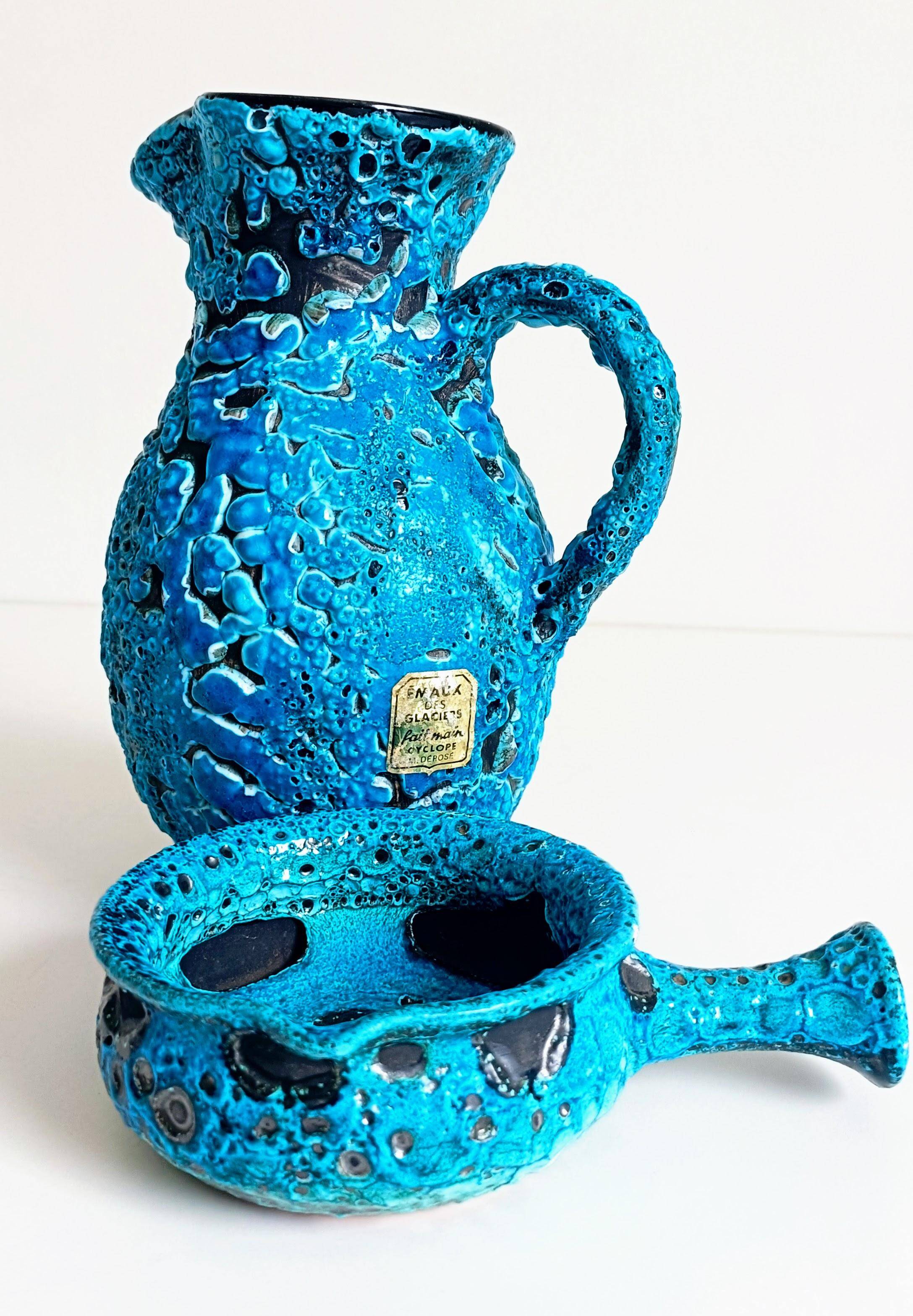 Mid-Century Blue Ceramics by Charles Cart ¨Emaux des Glaciers¨, France, 1960s