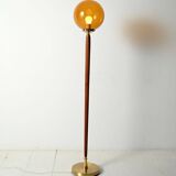 Teak and Amber colored Glass Floor Lamp