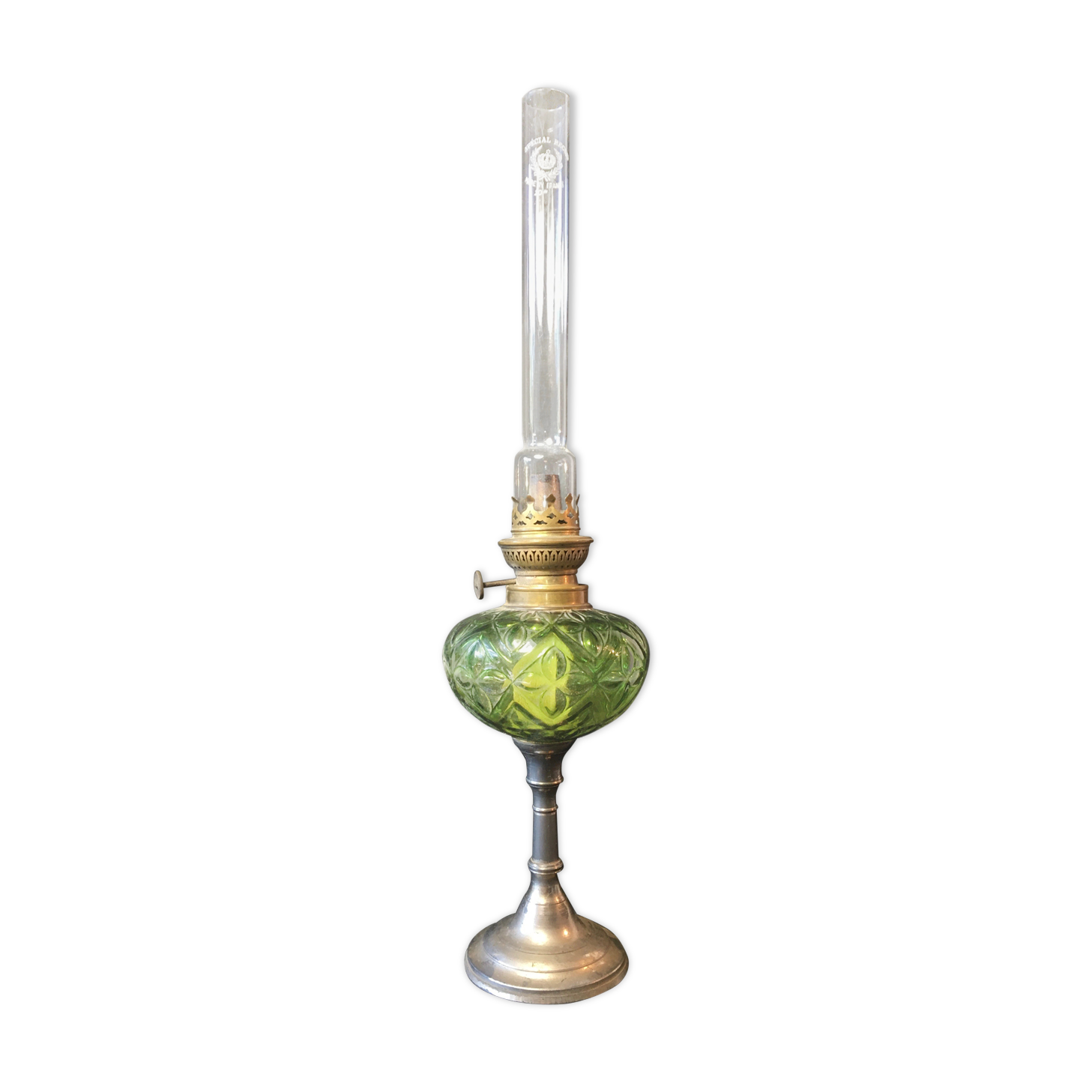 Oil lamp tinted glass and tin