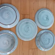 Glazed ceramic plates, signed Camos Vallauris.