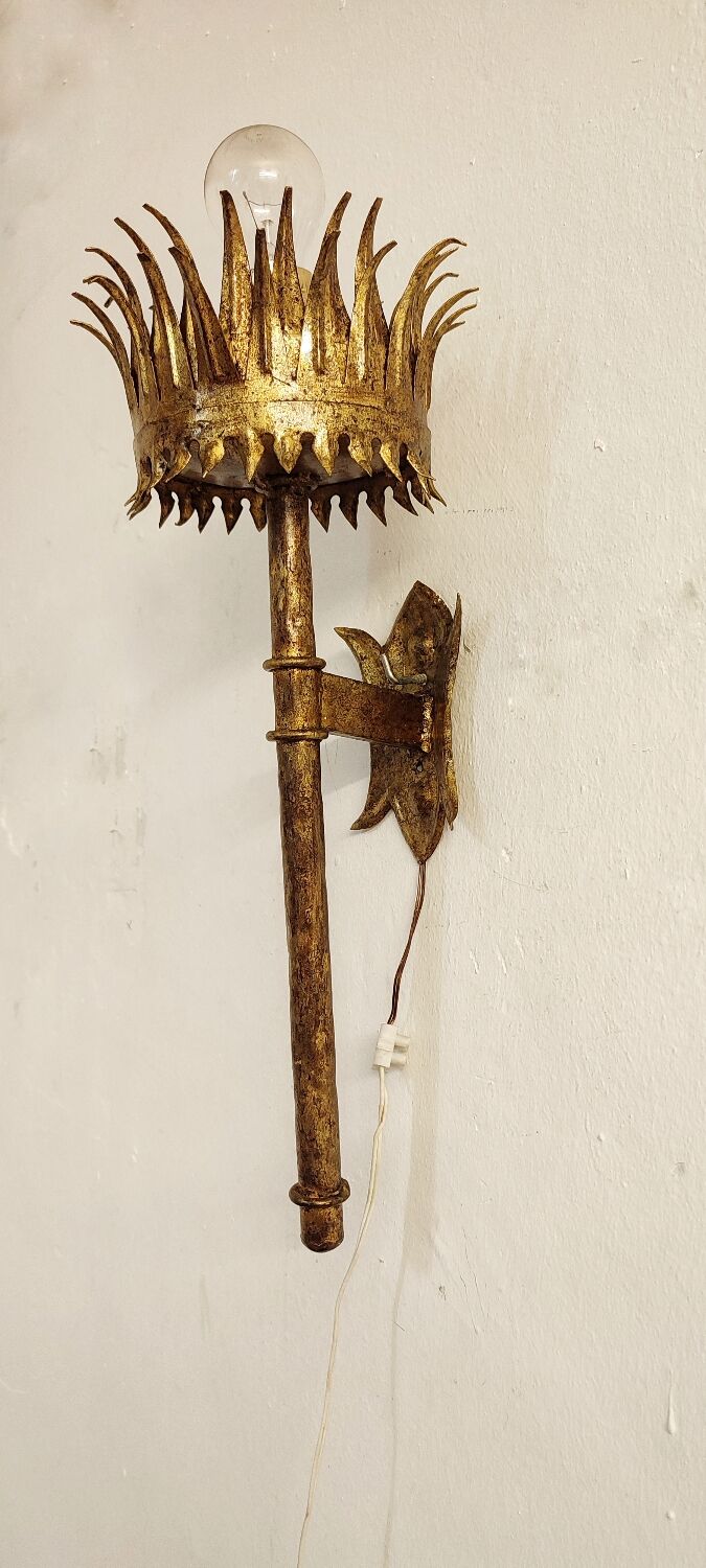 Wrought iron and gold leaf wall light. Spain, 1950s.