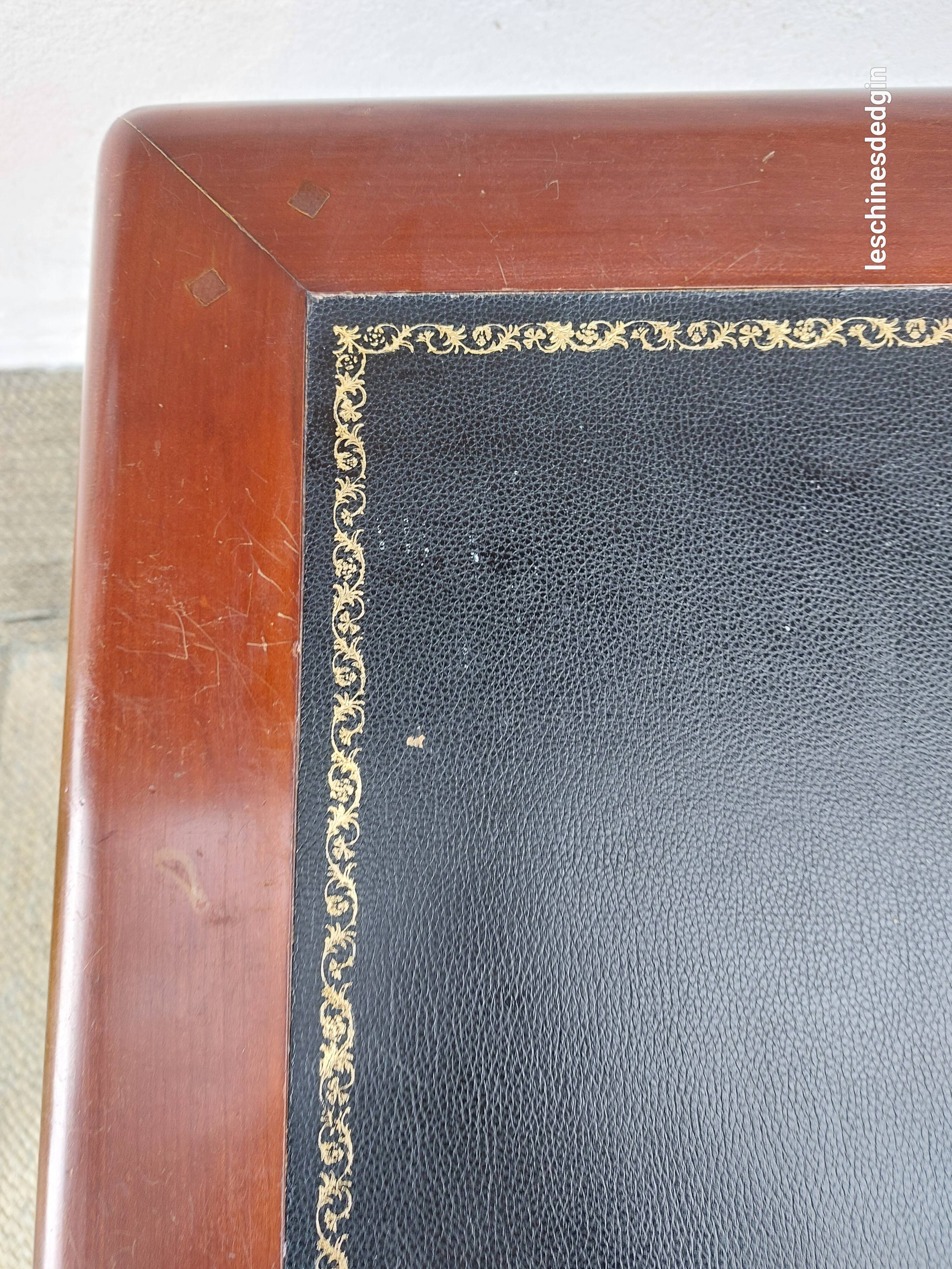 Black leather desk with extensions