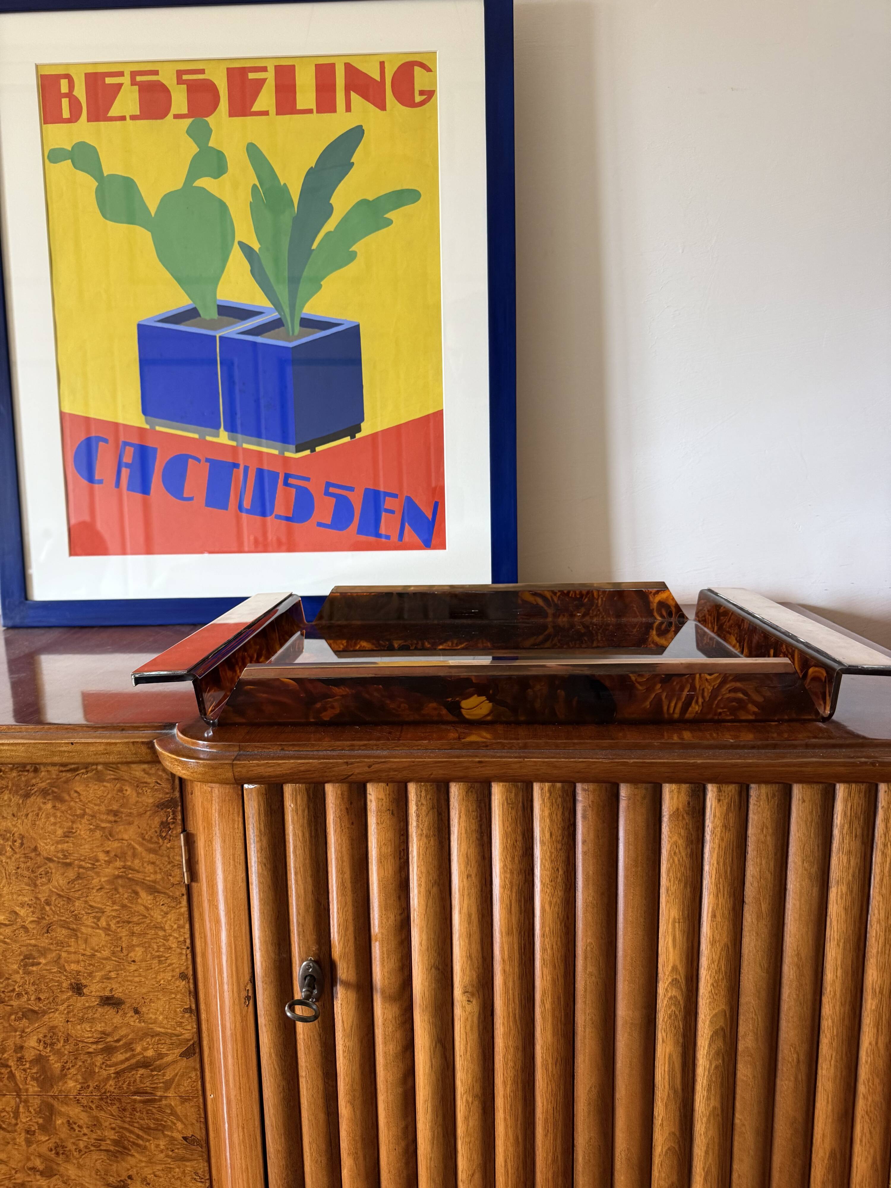 Hollywood regency brass and tortoiseshell lucite tray, Italy 1970s