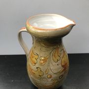 Ancien pichet tiam céramique beige décor fleurs vintage
