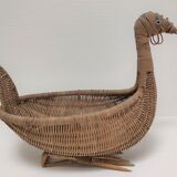 Zoomorphic basket bird, wicker braided vintage
