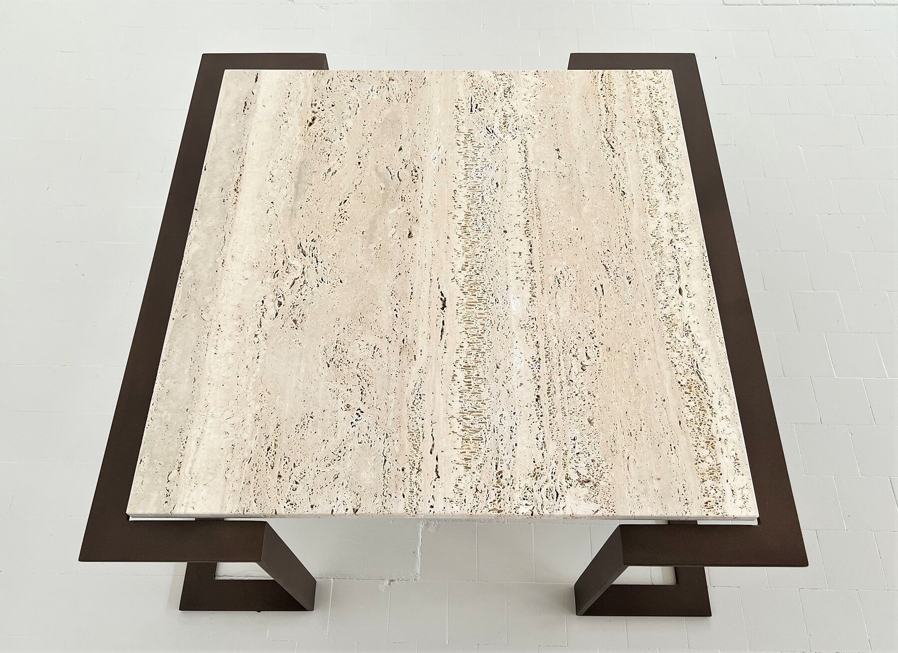 Italian mid-century travertine marble coffee table and metal base, 1970