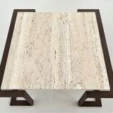 Italian mid-century travertine marble coffee table and metal base, 1970