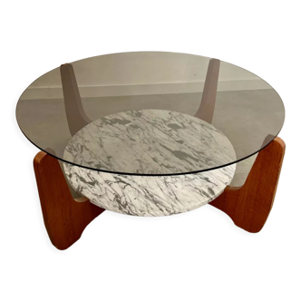 Old coffee table design Hugues Poignant vintage 70s glass and marble France