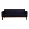 Night blue velvet and brown leather sofa