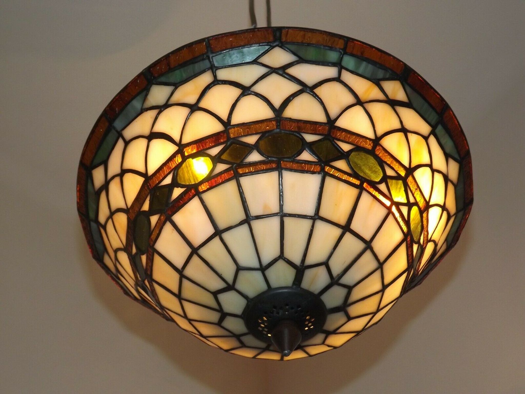 Vintage french 3 light leaded glass tiffany up light with adjustable height 3273