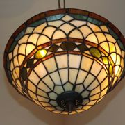 Vintage french 3 light leaded glass tiffany up light with adjustable height 3273