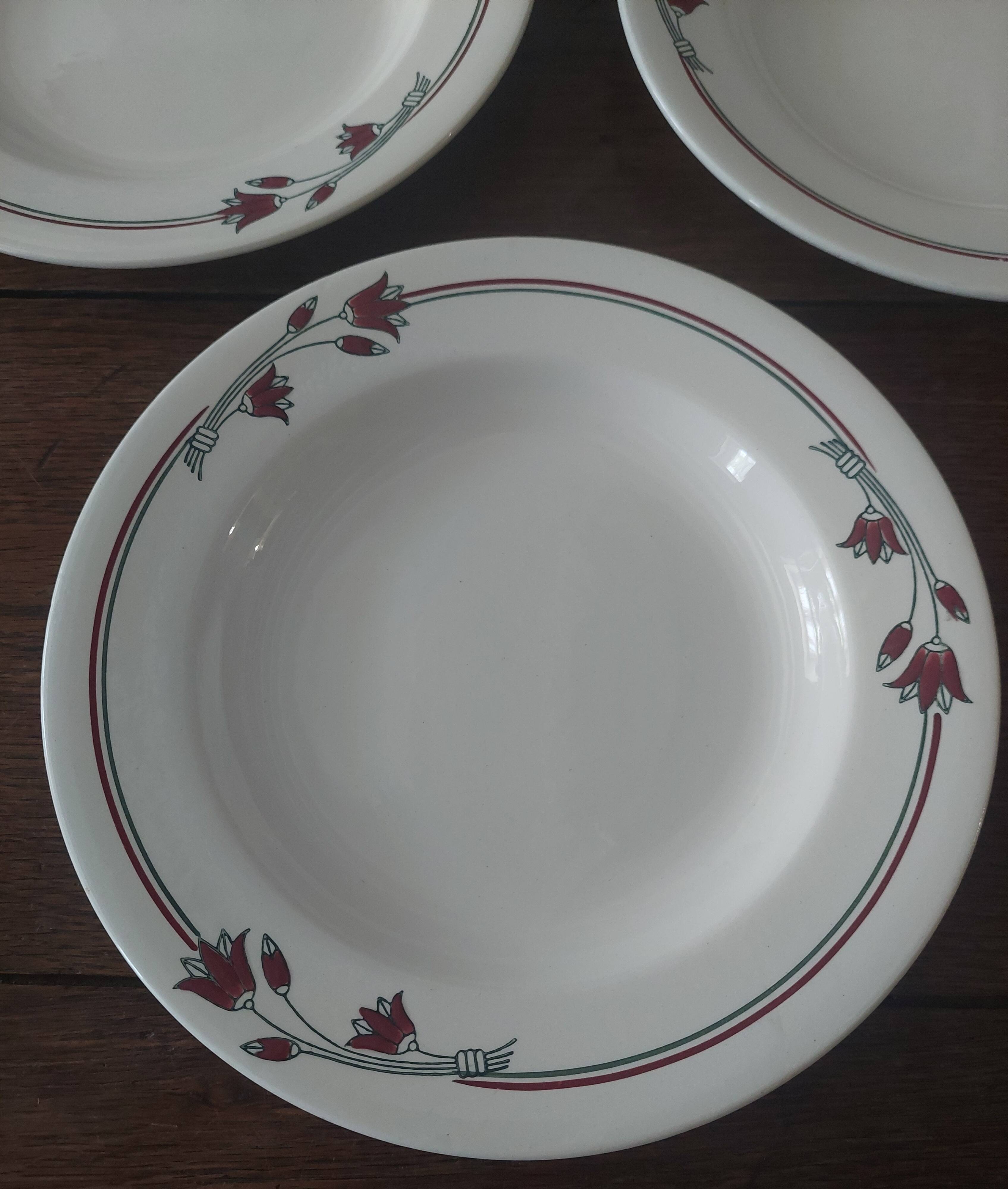 Salins E.Charbonnier half-soup plates, Athos decor, series of three years