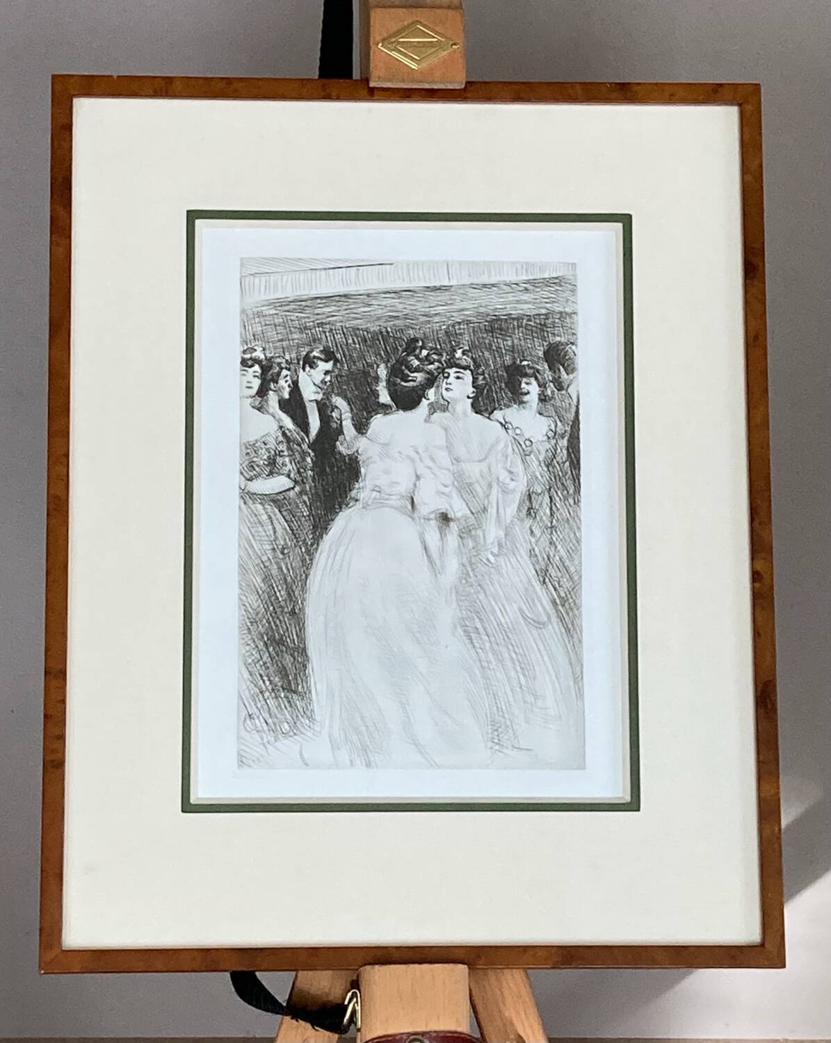 Black ink drawing of people from the Art Nouveau period