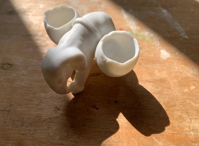 Small elephant in biscuit porcelain, 19th century salt cellars