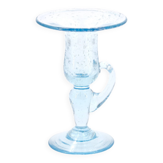 Bougeoir en verre bullé bleu pâle de Biot, années 70