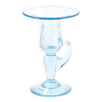 Bougeoir en verre bullé bleu pâle de Biot, années 70