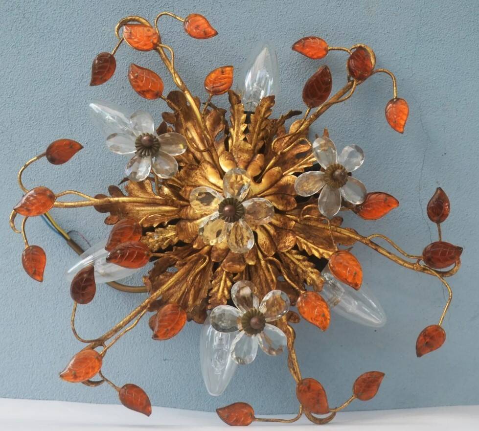 Banci-Firenze ceiling light, in Golden Iron and Crystal Flowers - 6 lamps