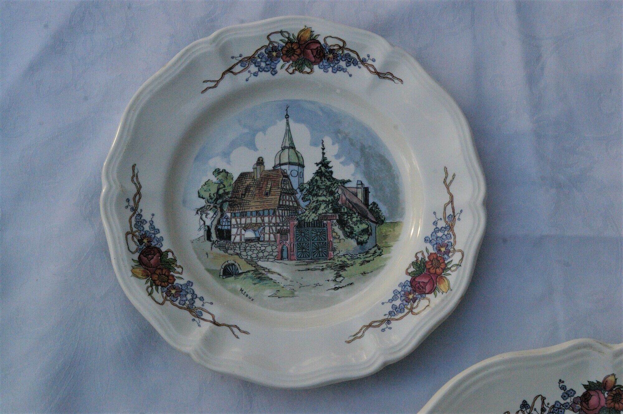 Cake service Sarreguemines Obernai: Dish + 6 dessert plates