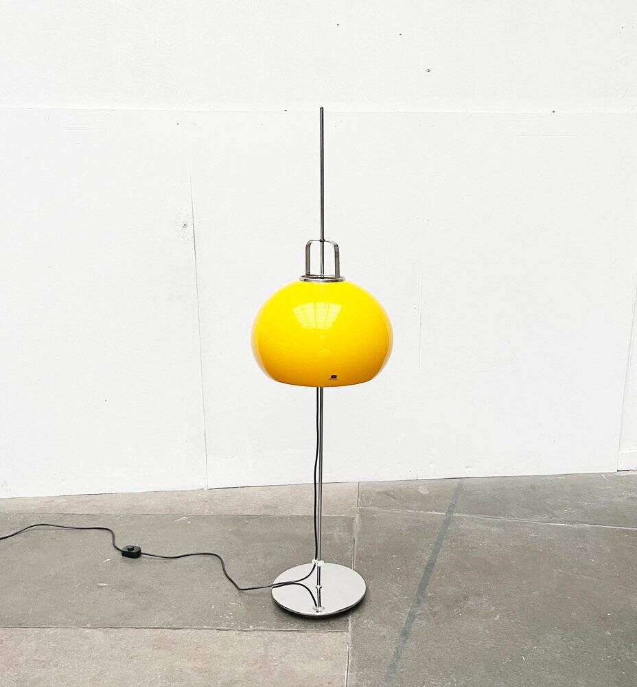 Italian yellow Lucerna floor lamp from the Space Age era, mid-century by Guzzini, 1960s.