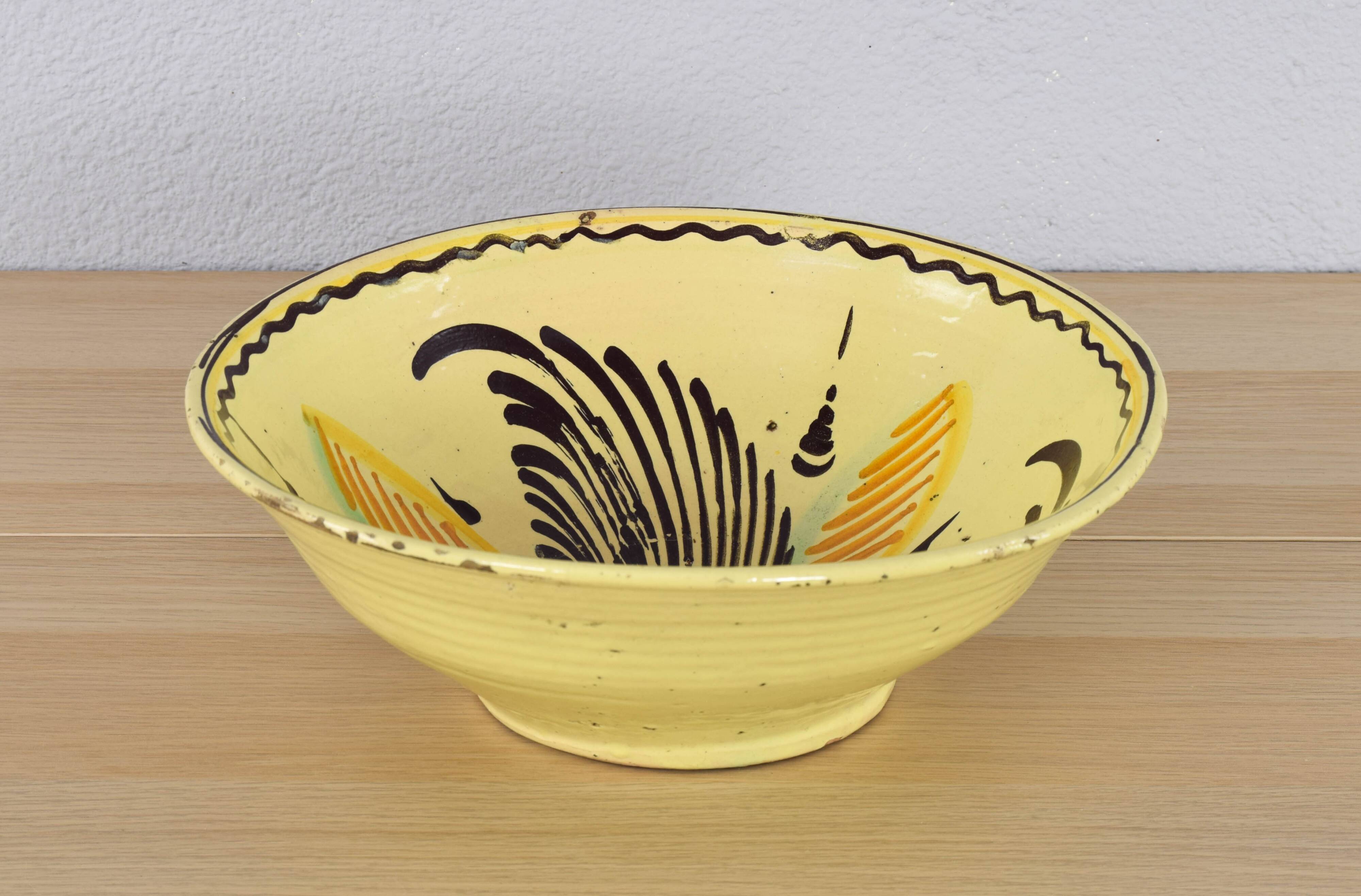 Antique Puente de Arzobispo Talavera Handmade Ceramic Glazed Lebrillo Bowl