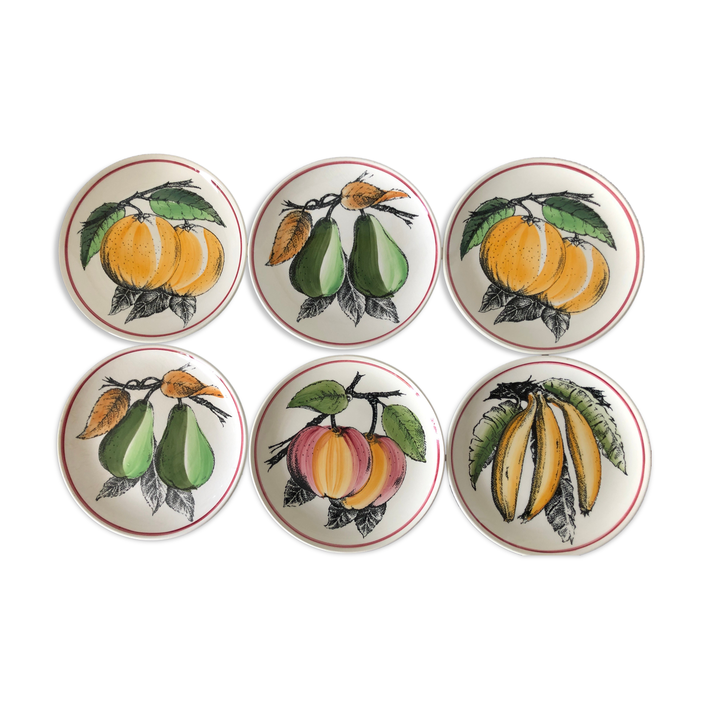 6 dessert plates fruit earthenware from Gien Cordon Rouge