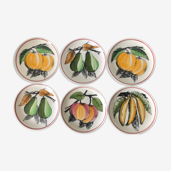 6 dessert plates fruit earthenware from Gien Cordon Rouge