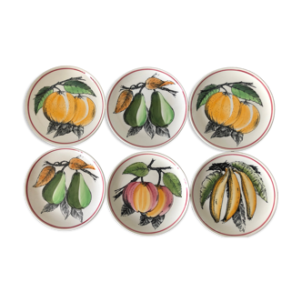 6 dessert plates fruit earthenware from Gien Cordon Rouge