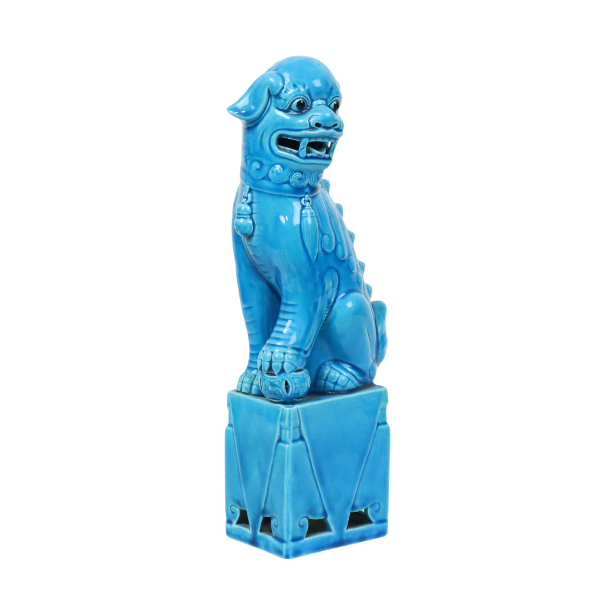 Large Foo Dog Temple Lion Blue Glazed Ceramic 32cm