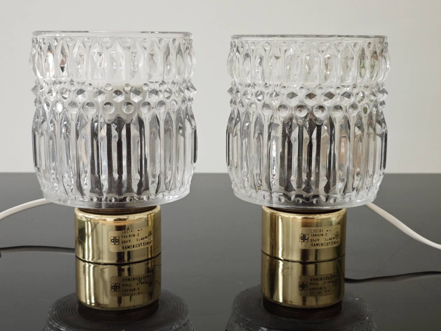 Pair of glass bedside lamps by Kamenicky Senov 1960