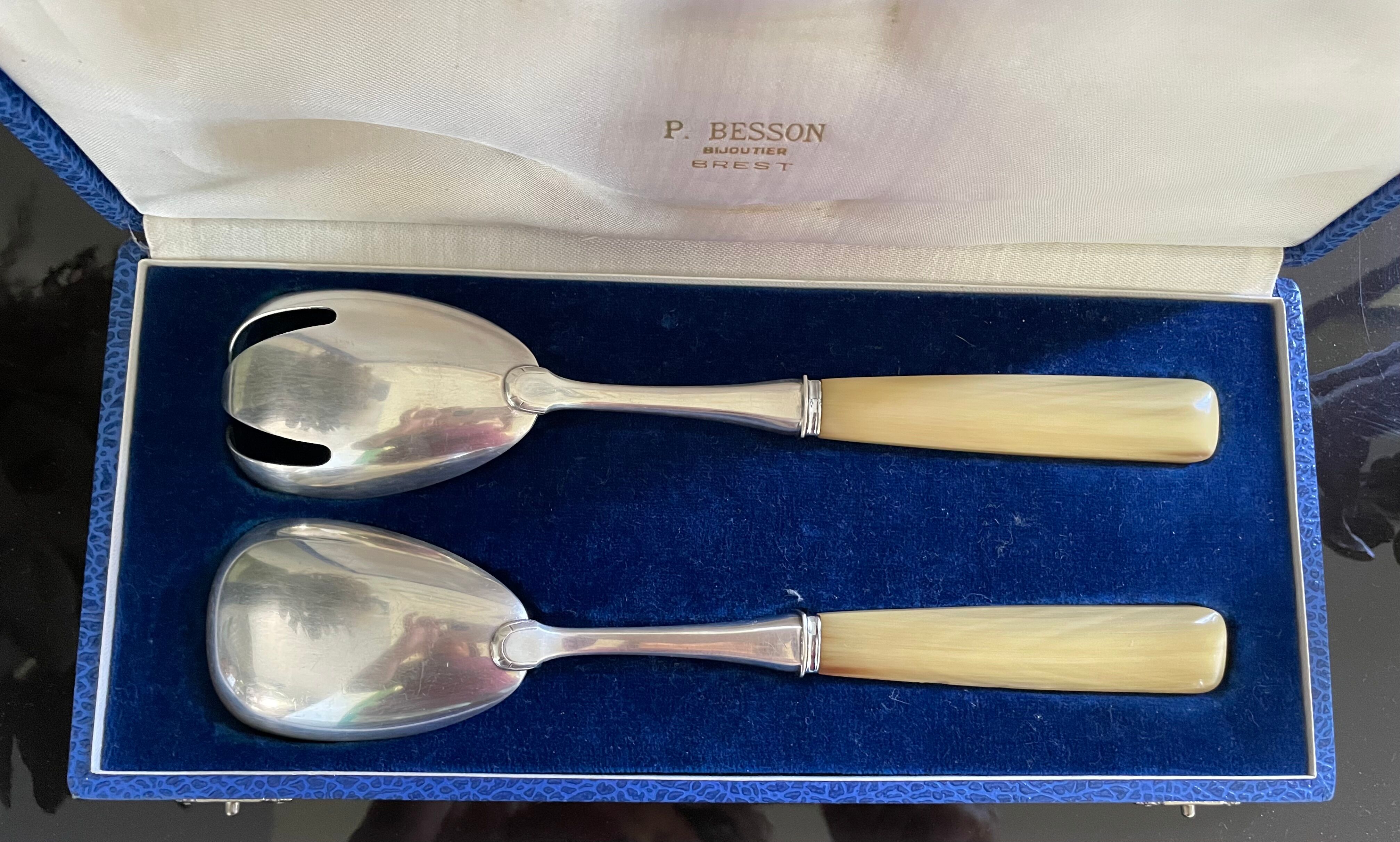 Cutlery to serve silver metal and horn