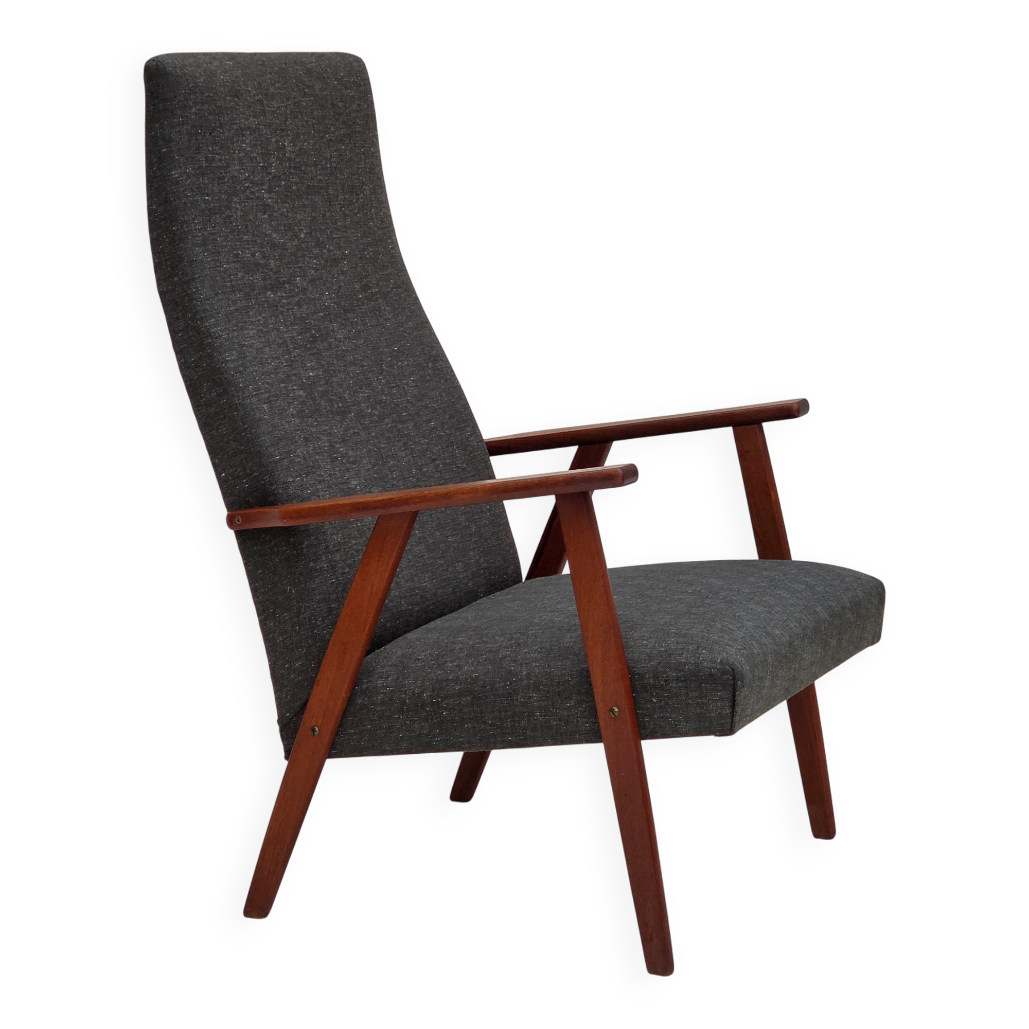 1970s, Danish highback armchair, furniture fabric, teak wood.