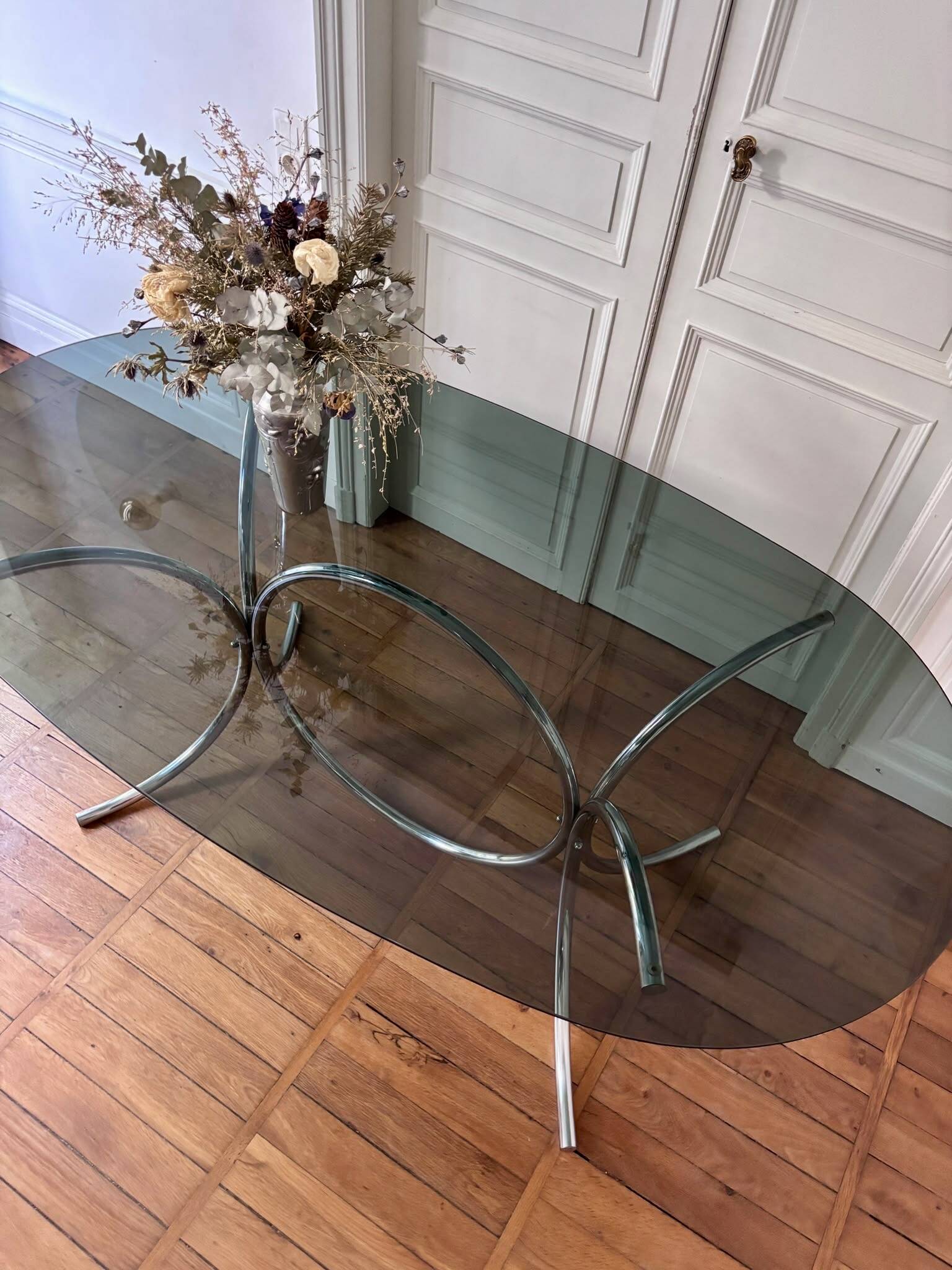 Table verre fumé /chrome vintage 70'