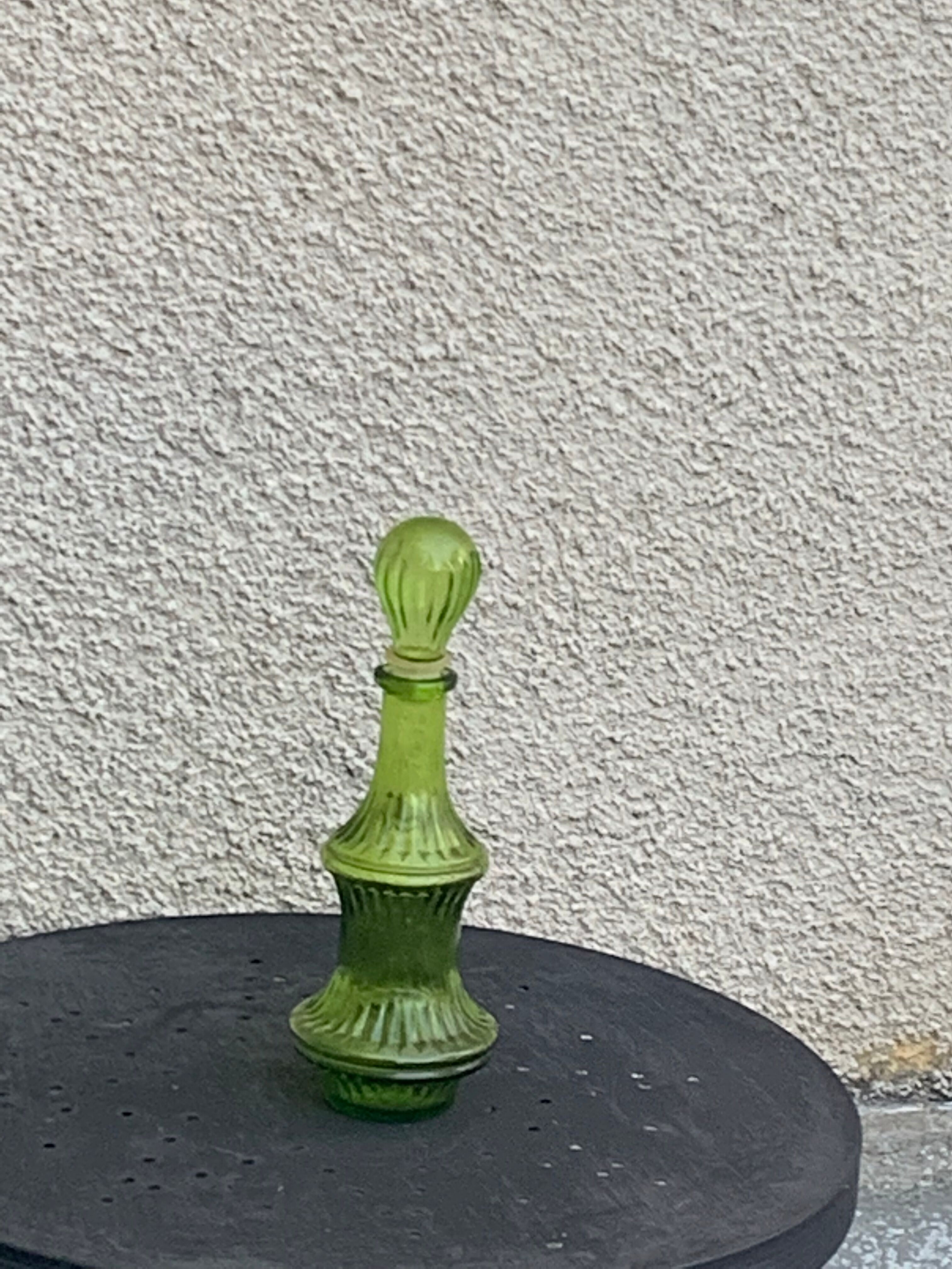 Vintage green glass decanter