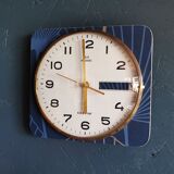Square silent vintage wall pendulum clock "Romatic golden blue"