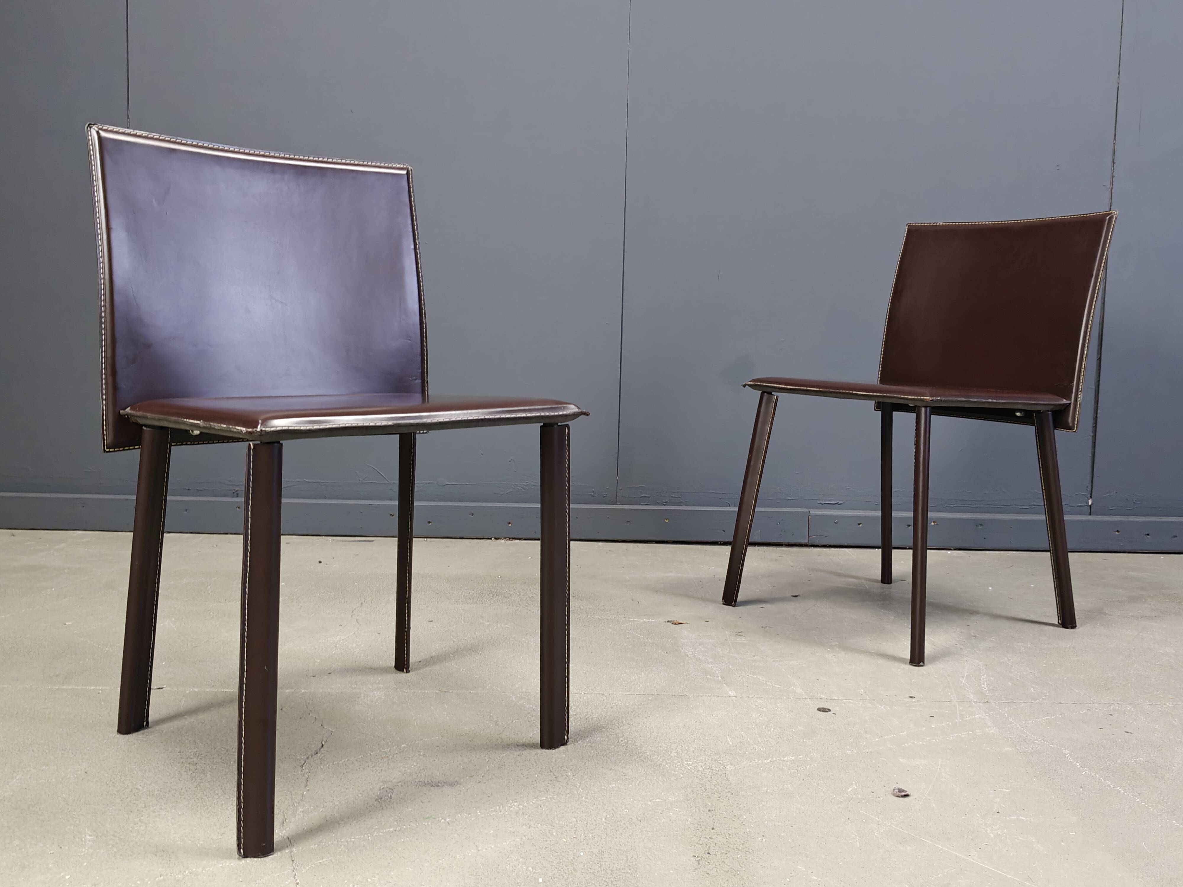 Vintage brown leather dining chairs, set of 6, 1980s