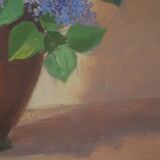 Painting acrylic painting on canvas bouquet lilac flowers decoration countryside old still life