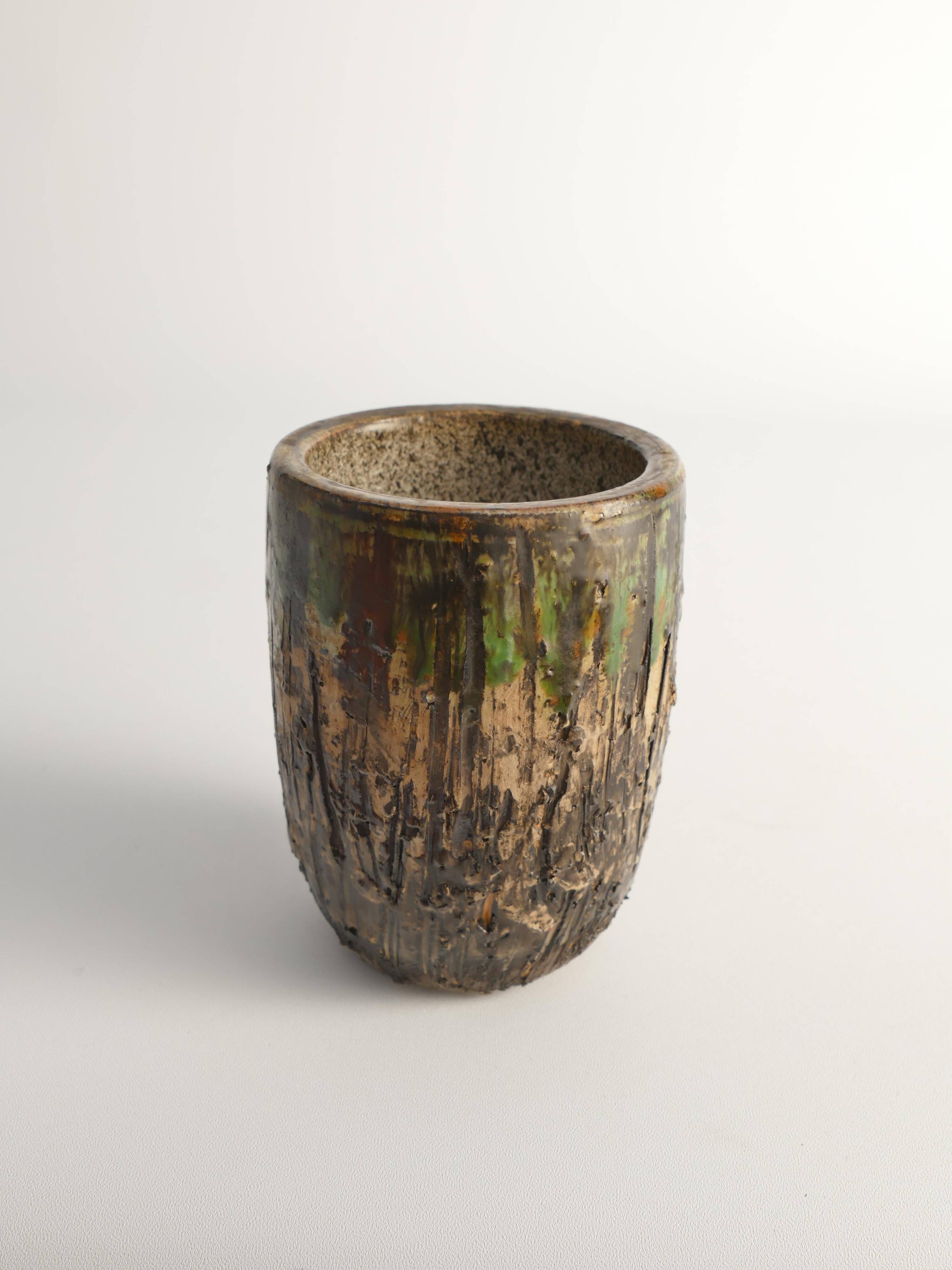 Unique Scandinavian Modern Brutalist Stoneware Vase by Tilgmans, Sweden 1960s