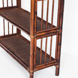 Vintage rattan floor bookcase. France, 1960s