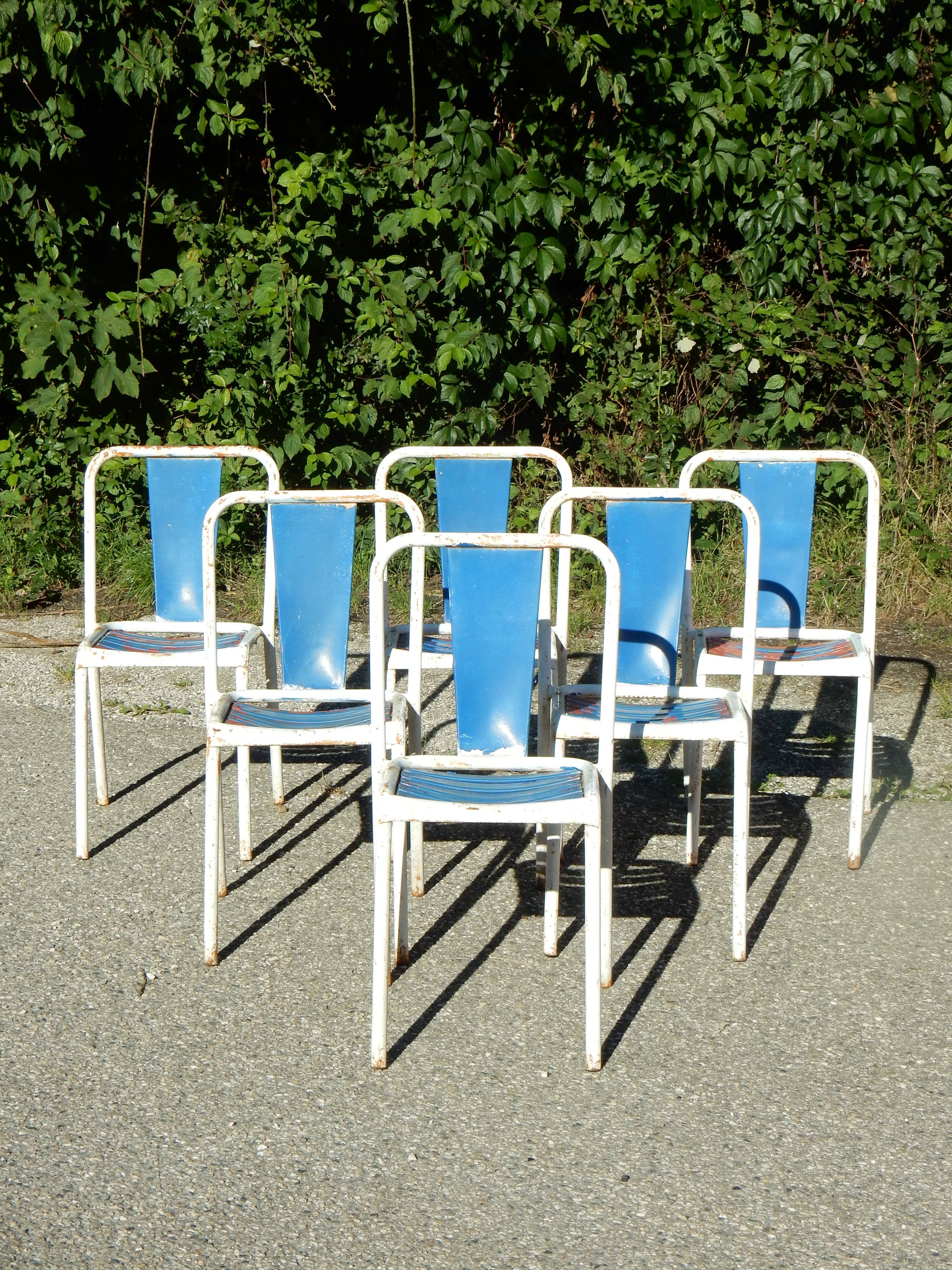 6 Antique Tolix Metal Bistro Chairs - Industrial Style