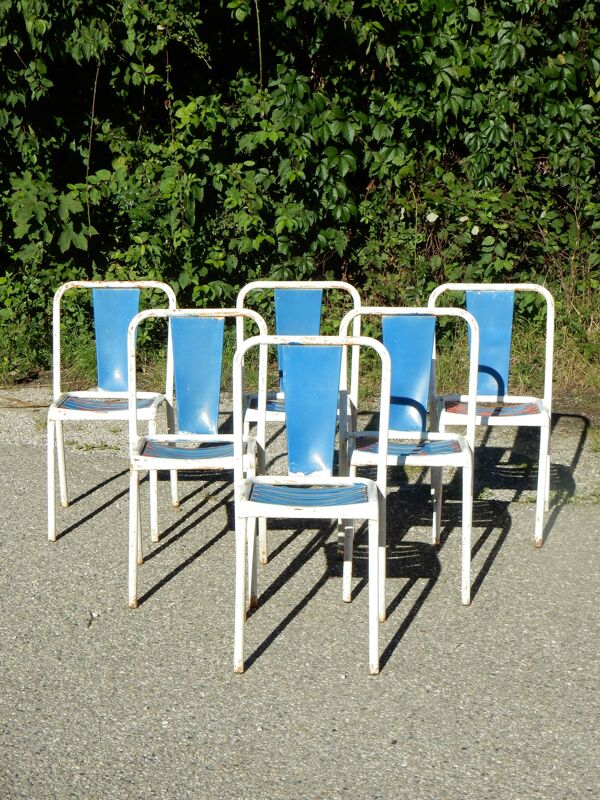 6 anciennes chaises de bistrot Tolix en métal - Style industriel
