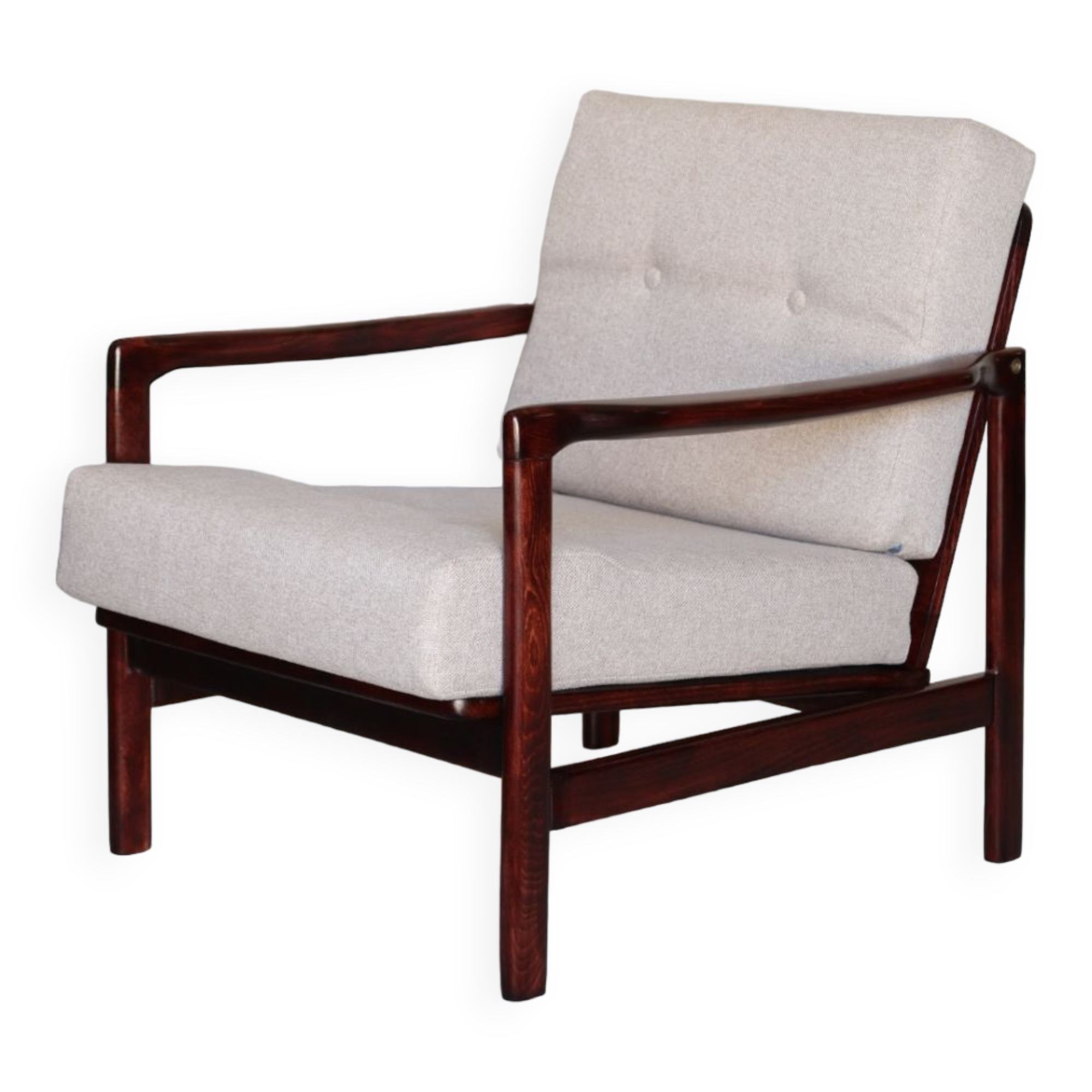 Wood armchair oryginal design by Z. Baczyk 7522 beige colour fabrics palisander wood