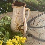 Vase, enameled ceramic jug, chiseled tree motif, west germany vintage 1970, numbered 3047