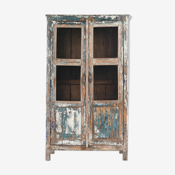 Patinated wooden glass showcase