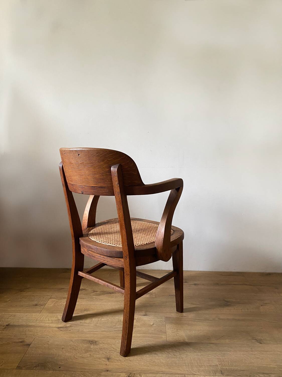 Solid oak and cane armchair